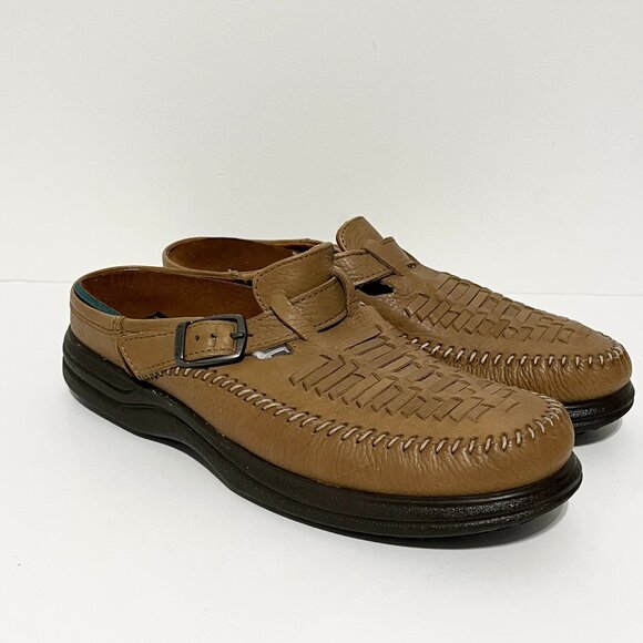 Dexter Womens Walkmocs Woven Leather Clogs Sz 9.5M Brown Normcore Rustic Granola - Picture 1 of 10